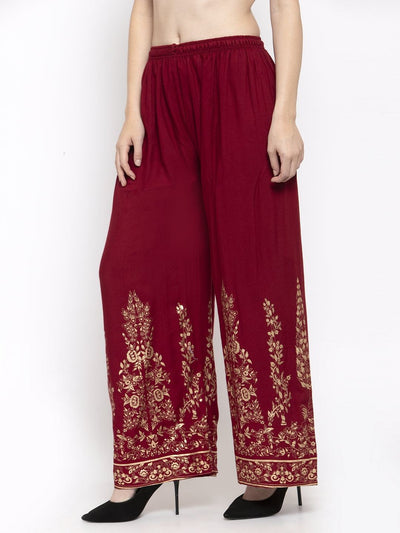 Clora Maroon Straight Printed Rayon Palazzo