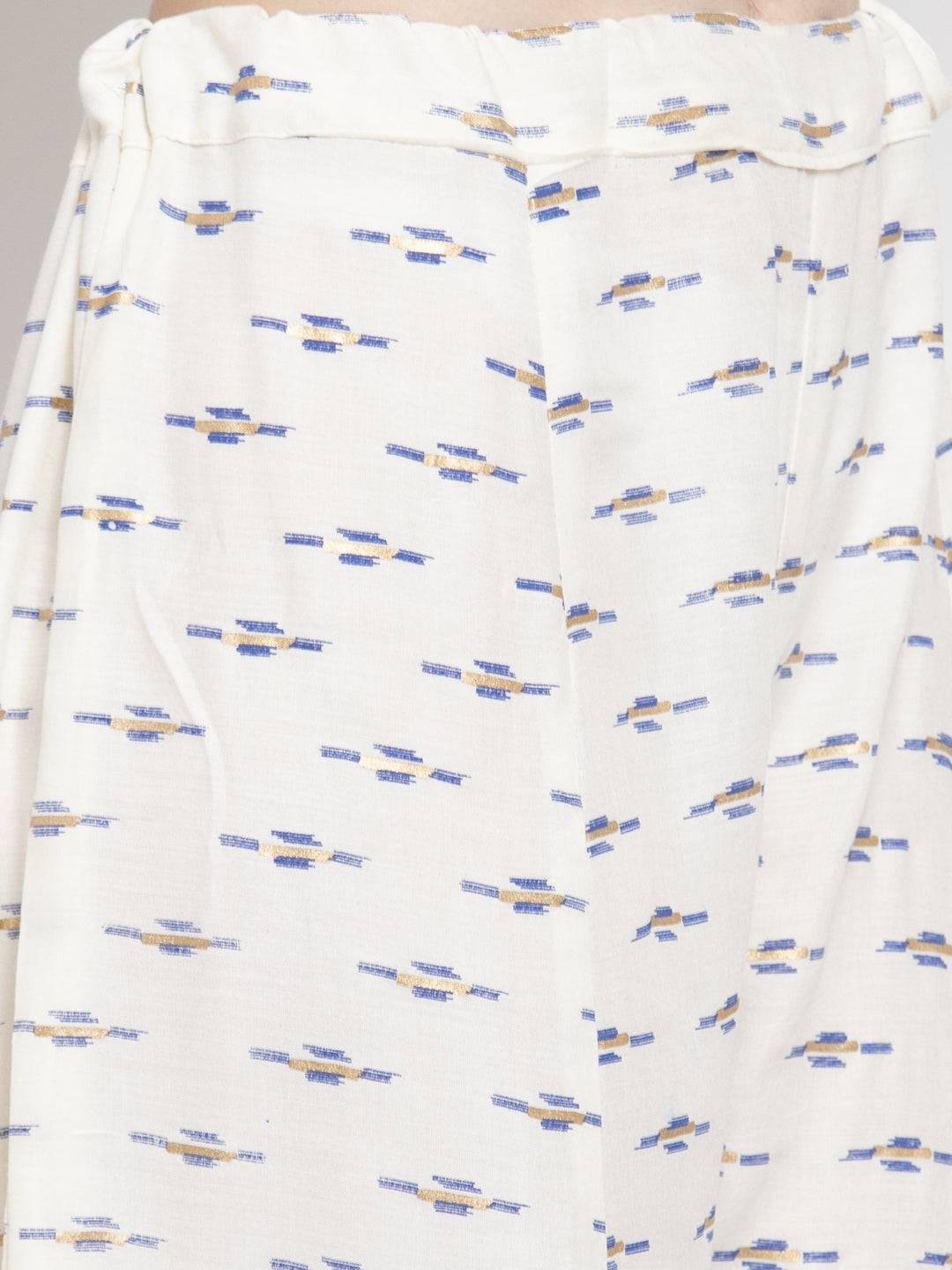 Cream flared printed rayon sharara with an elasticated waistband.