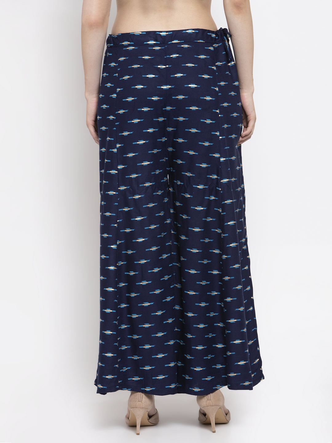 Navy Blue Flared Rayon Sharara with Elasticated Waistband