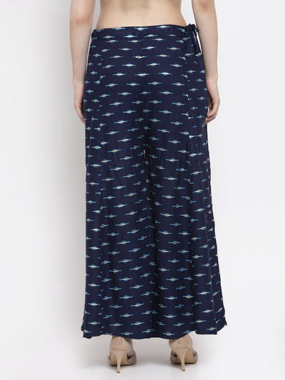 Navy Blue Flared Rayon Sharara with Elasticated Waistband