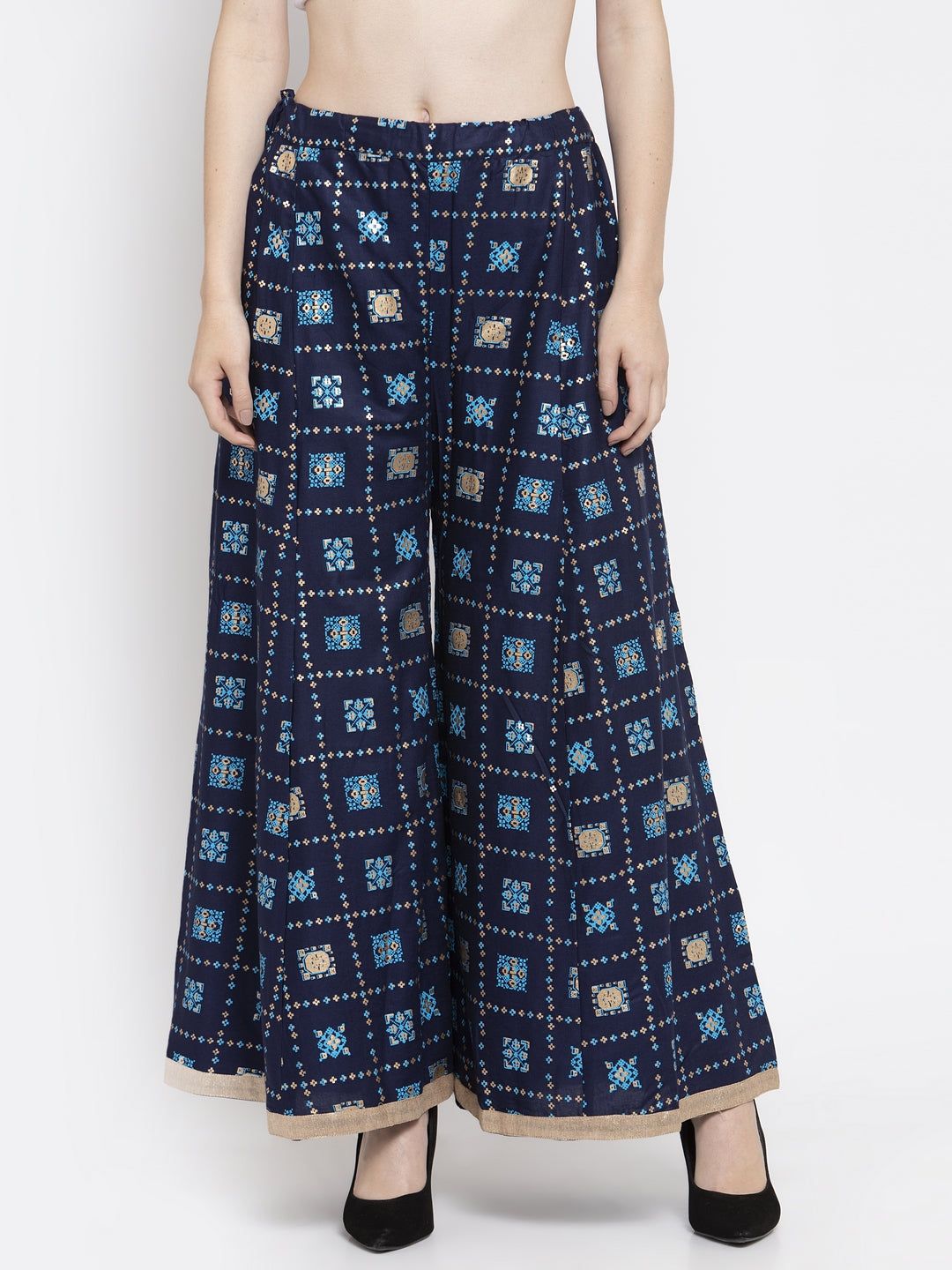 Clora Navy Blue Printed Rayon Sharara