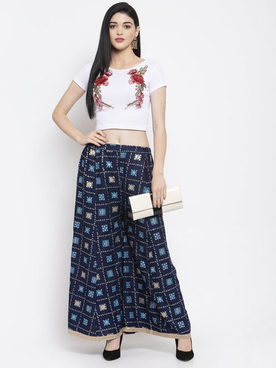 Clora Navy Blue Printed Rayon Sharara