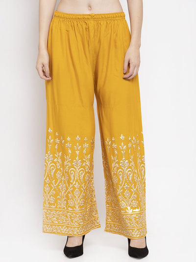 Clora Mustard Printed Rayon Palazzo