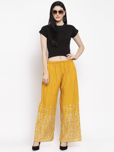 Clora Mustard Printed Rayon Palazzo