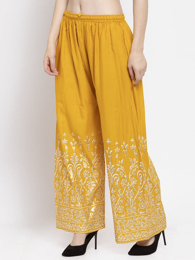 Clora Mustard Printed Rayon Palazzo