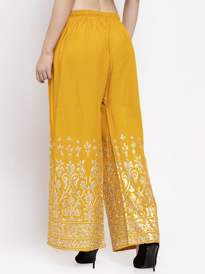 Clora Mustard Printed Rayon Palazzo