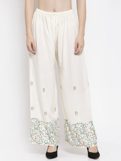 Clora Off-White Printed Rayon Palazzo