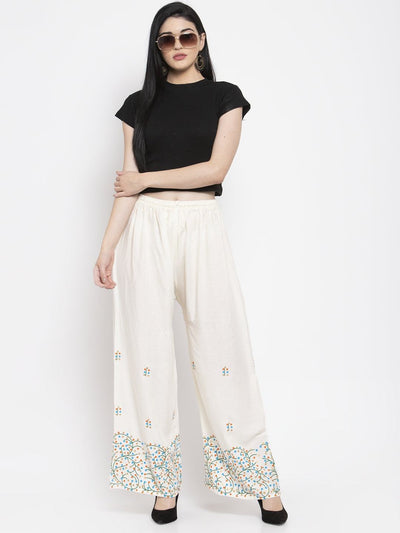 Clora Off-White Printed Rayon Palazzo