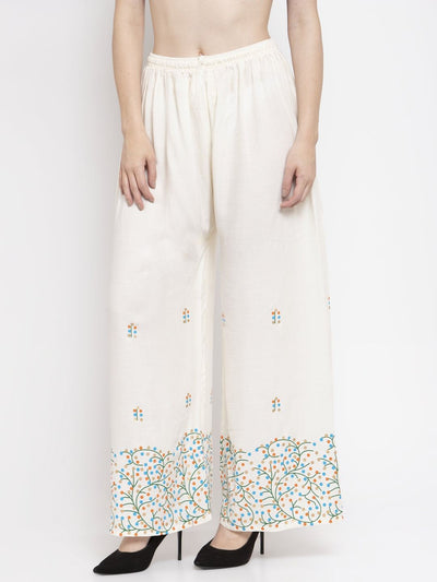 Clora Off-White Printed Rayon Palazzo