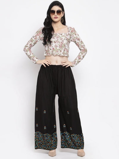 Clora Black Printed Rayon Palazzo