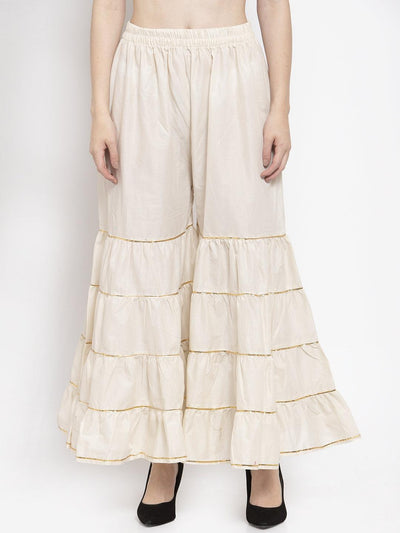 Off-White Gotta Patti Cotton Gharara with elastic waistband.