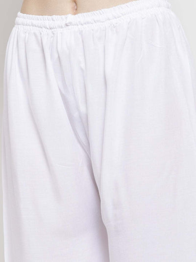 White solid rayon palazzo with elasticated waistband for a comfortable fit.