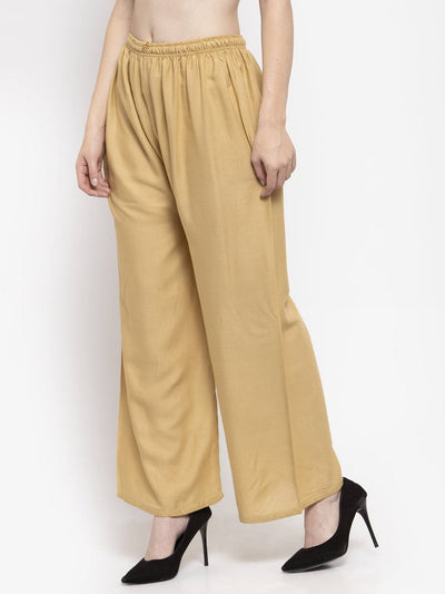 Fawn Solid Rayon Palazzo with Elasticated Waistband and Comfortable Fit