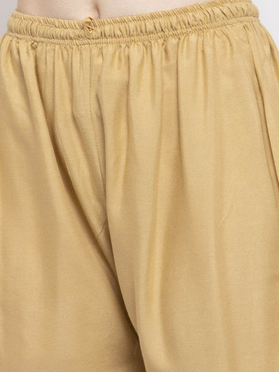Fawn solid rayon palazzo with elasticated waistband for a comfortable fit.