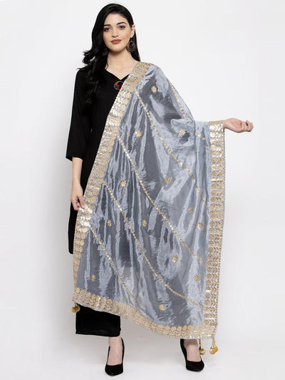Grey Gotta Patti Silk Dupatta with elegant ethnic design by Clora Creation.