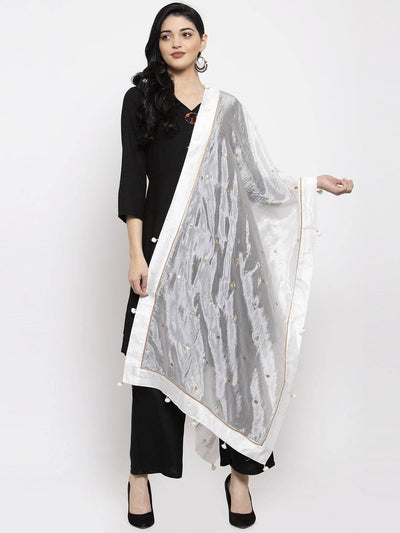 Clora White Polka Dots Silk Dupatta