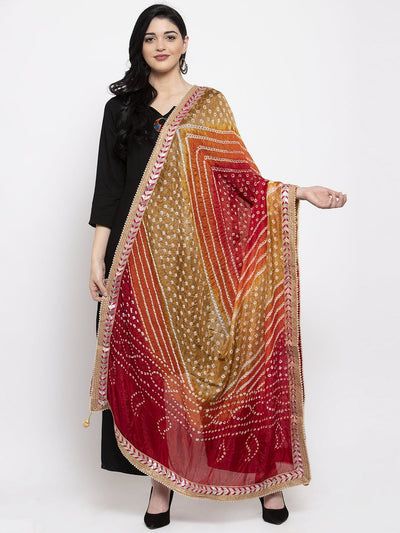 Clora Multicoloured Bandhani Gotta Patti Silk Dupatta