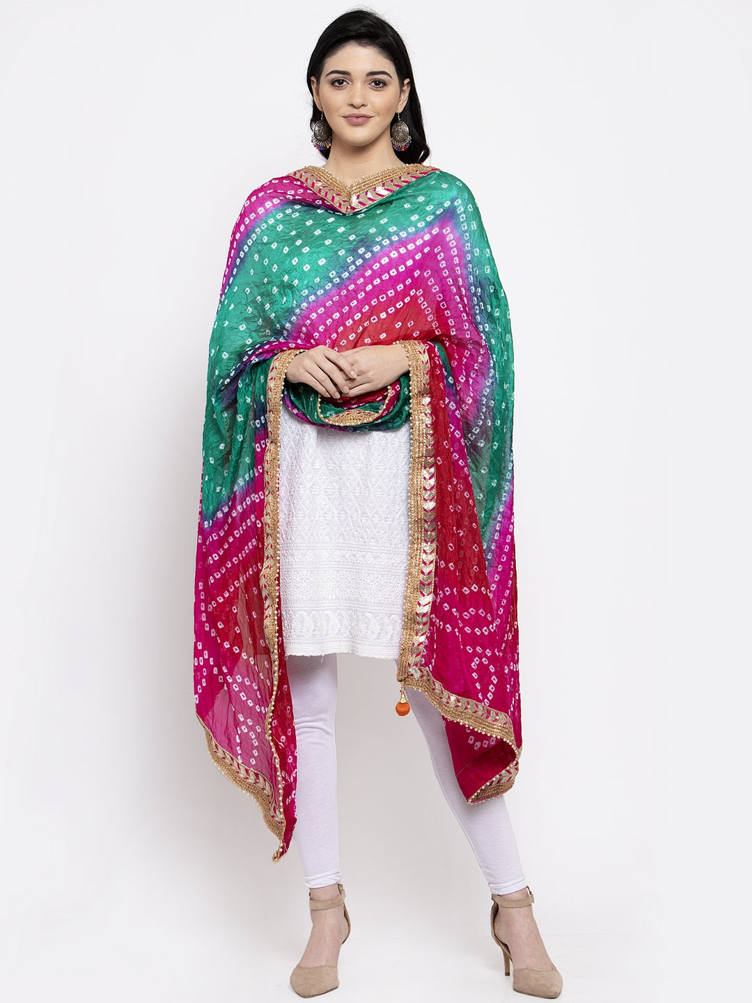 Clora Multicoloured Bandhani Gotta Patti Silk Dupatta