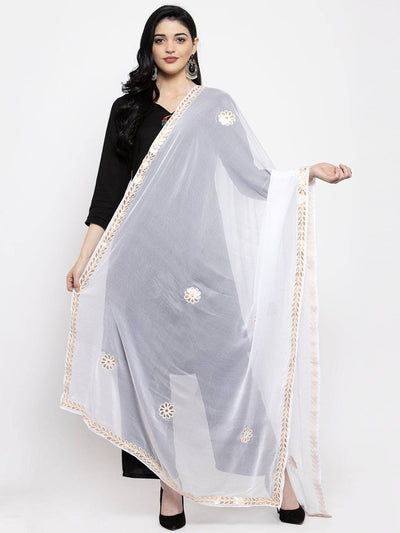 Whte Gotta Patti Chiffon Dupatta with elegant ethnic design.