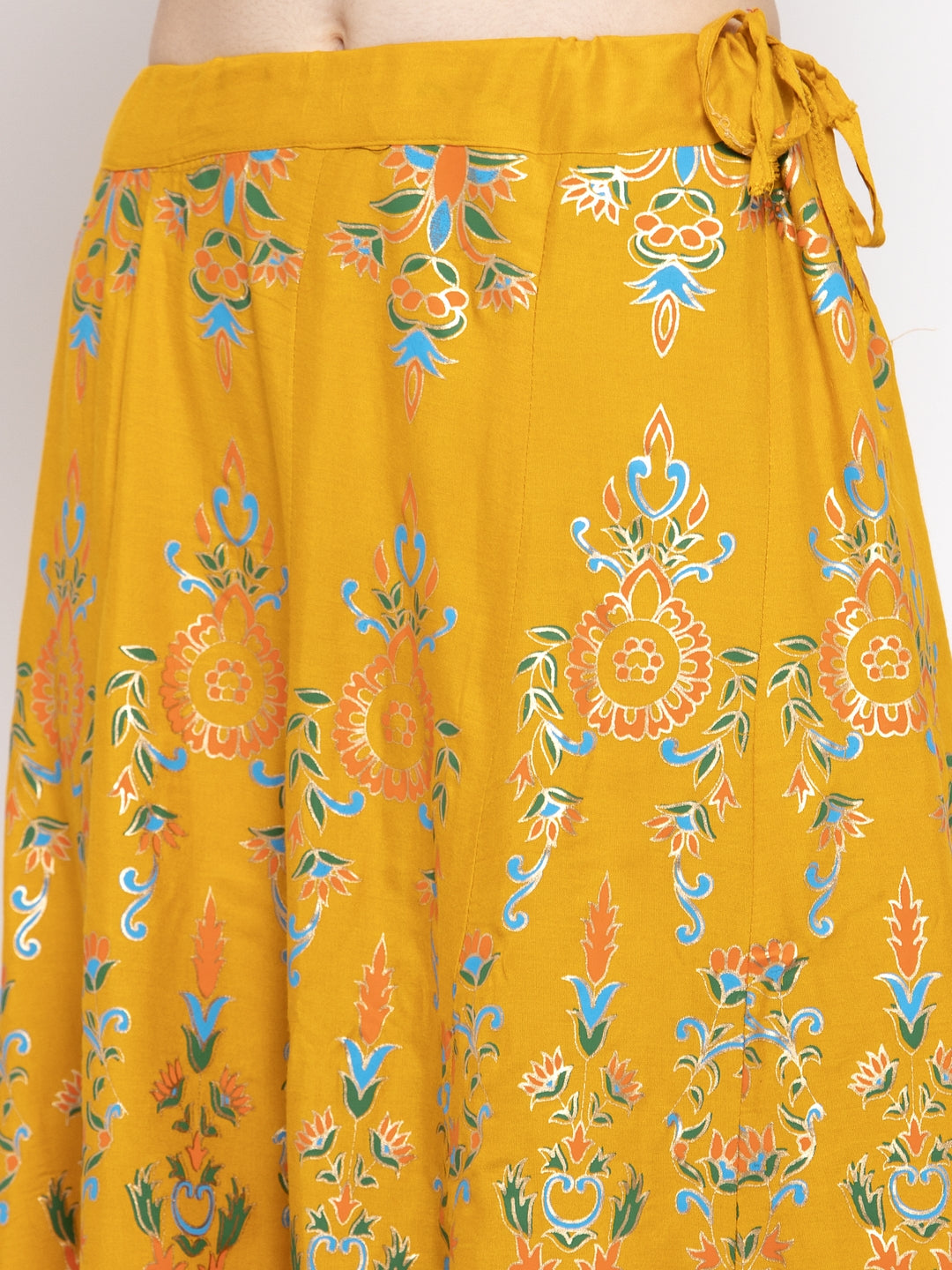 Clora Mustard Printed Flared Rayon Maxi Skirt