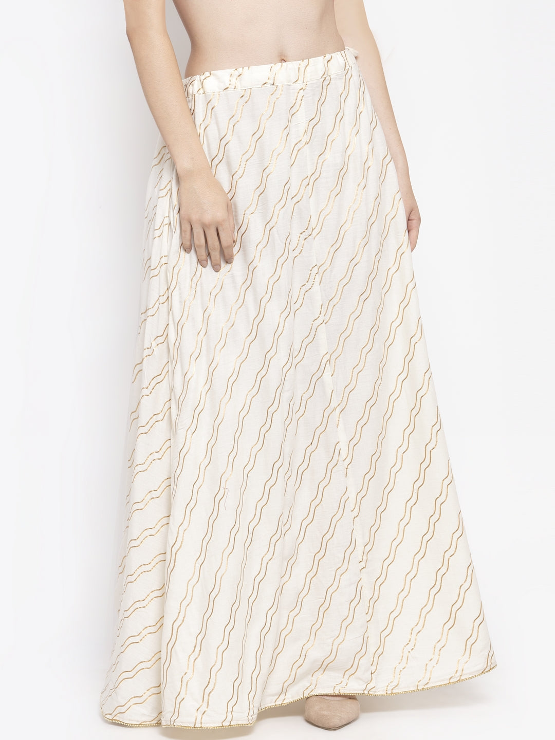 Clora Off-White Printed Flared Rayon Maxi Skirt