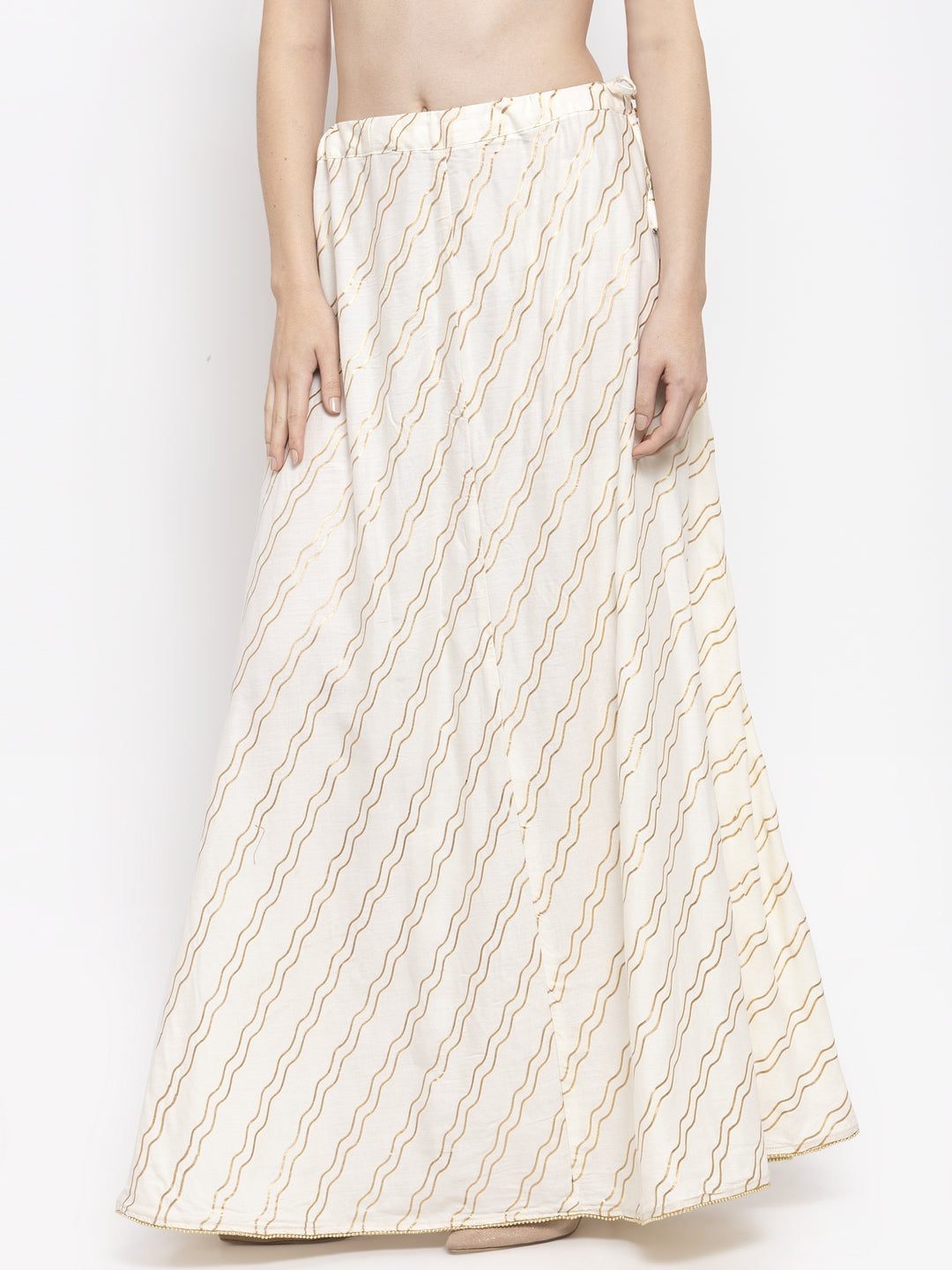 Clora Off-White Printed Flared Rayon Maxi Skirt