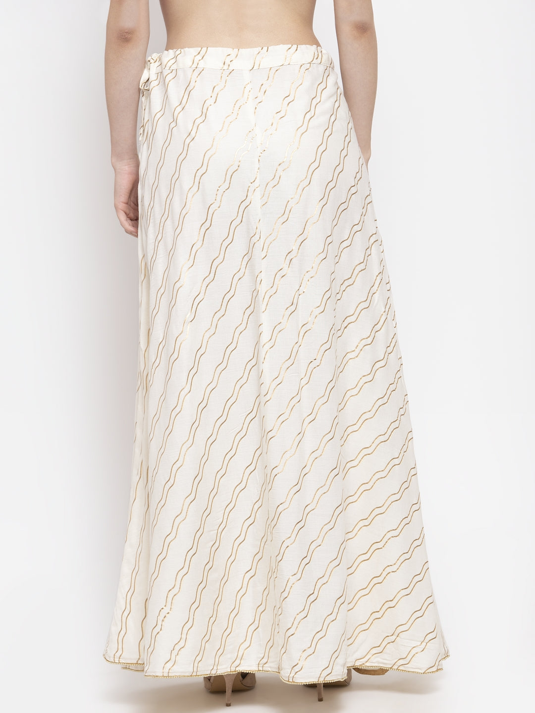 Clora Off-White Printed Flared Rayon Maxi Skirt