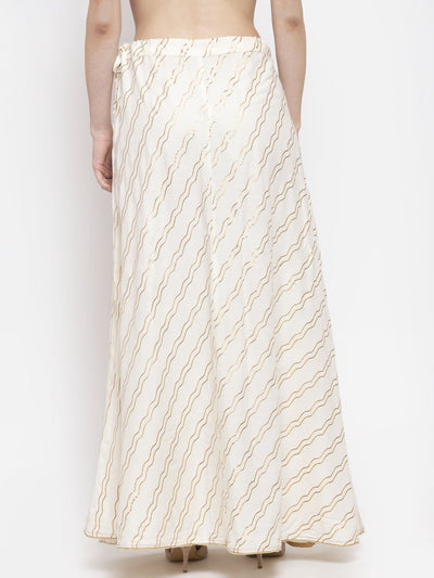 Clora Off-White Printed Flared Rayon Maxi Skirt