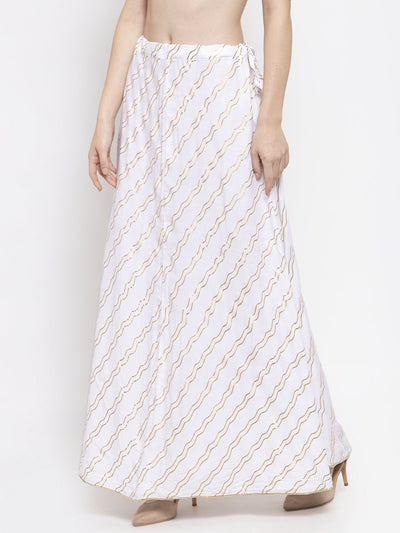 Clora White Printed Flared Rayon Maxi Skirt