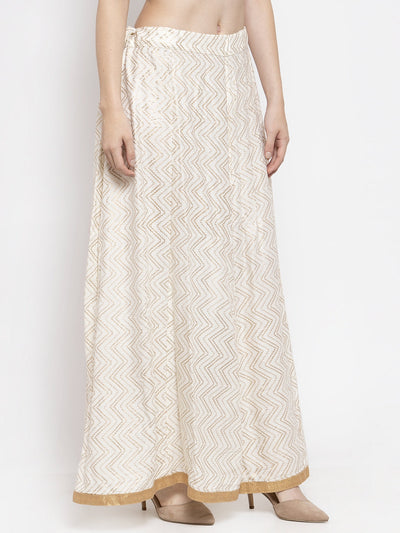 Clora Off-White Zigzag Printed Flared Maxi Skirt