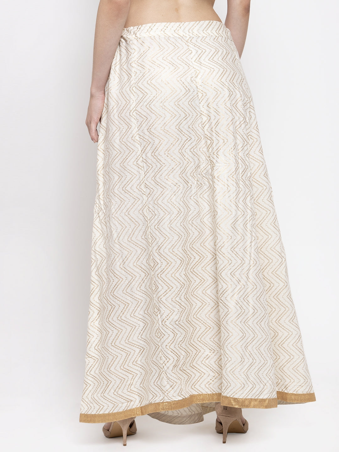 Clora Off-White Zigzag Printed Flared Maxi Skirt
