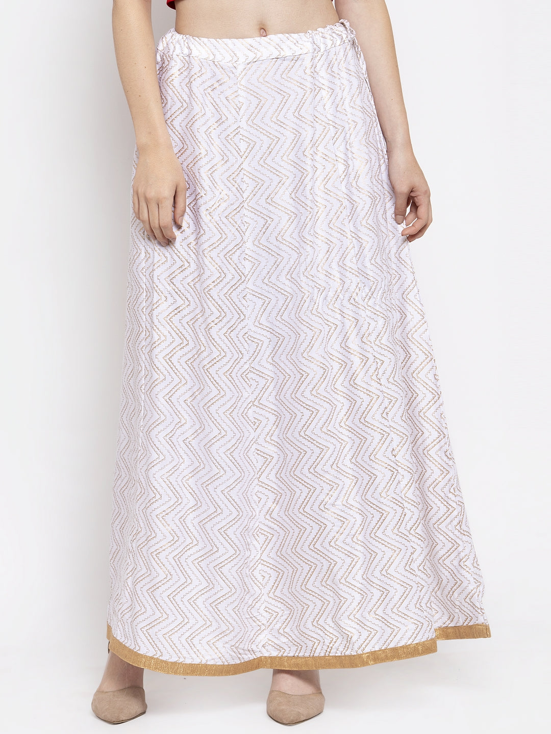 Clora White Zigzag Printed Flared Maxi Skirt
