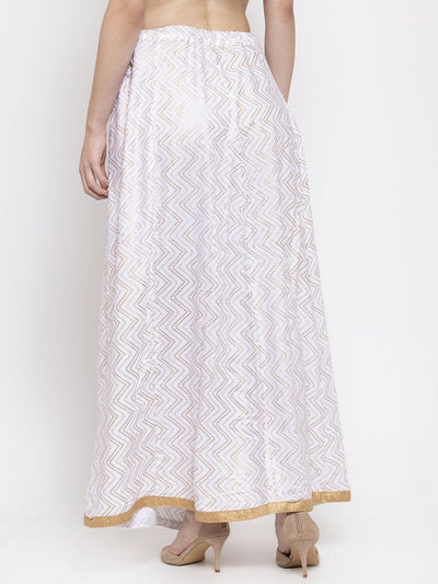 Clora White Zigzag Printed Flared Maxi Skirt