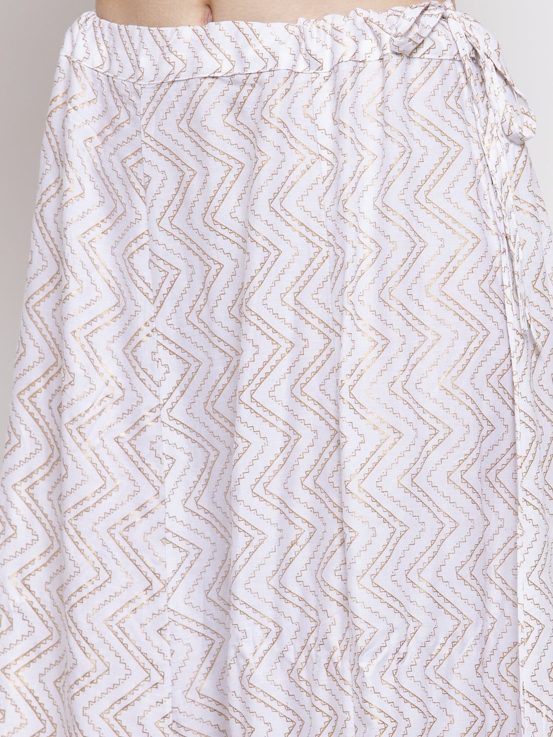 Clora White Zigzag Printed Flared Maxi Skirt