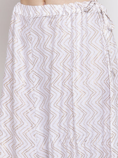 Clora White Zigzag Printed Flared Maxi Skirt