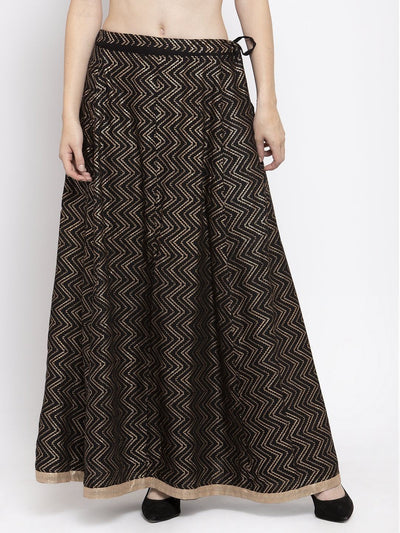 Clora Black Zigzag Printed Flared Maxi Skirt