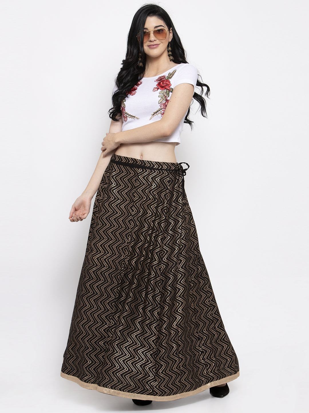 Clora Black Zigzag Printed Flared Maxi Skirt