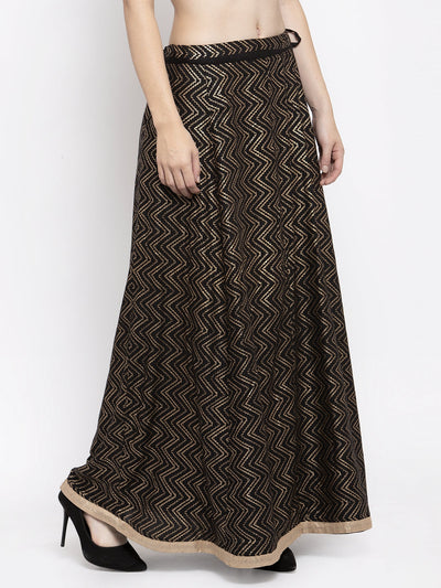 Clora Black Zigzag Printed Flared Maxi Skirt
