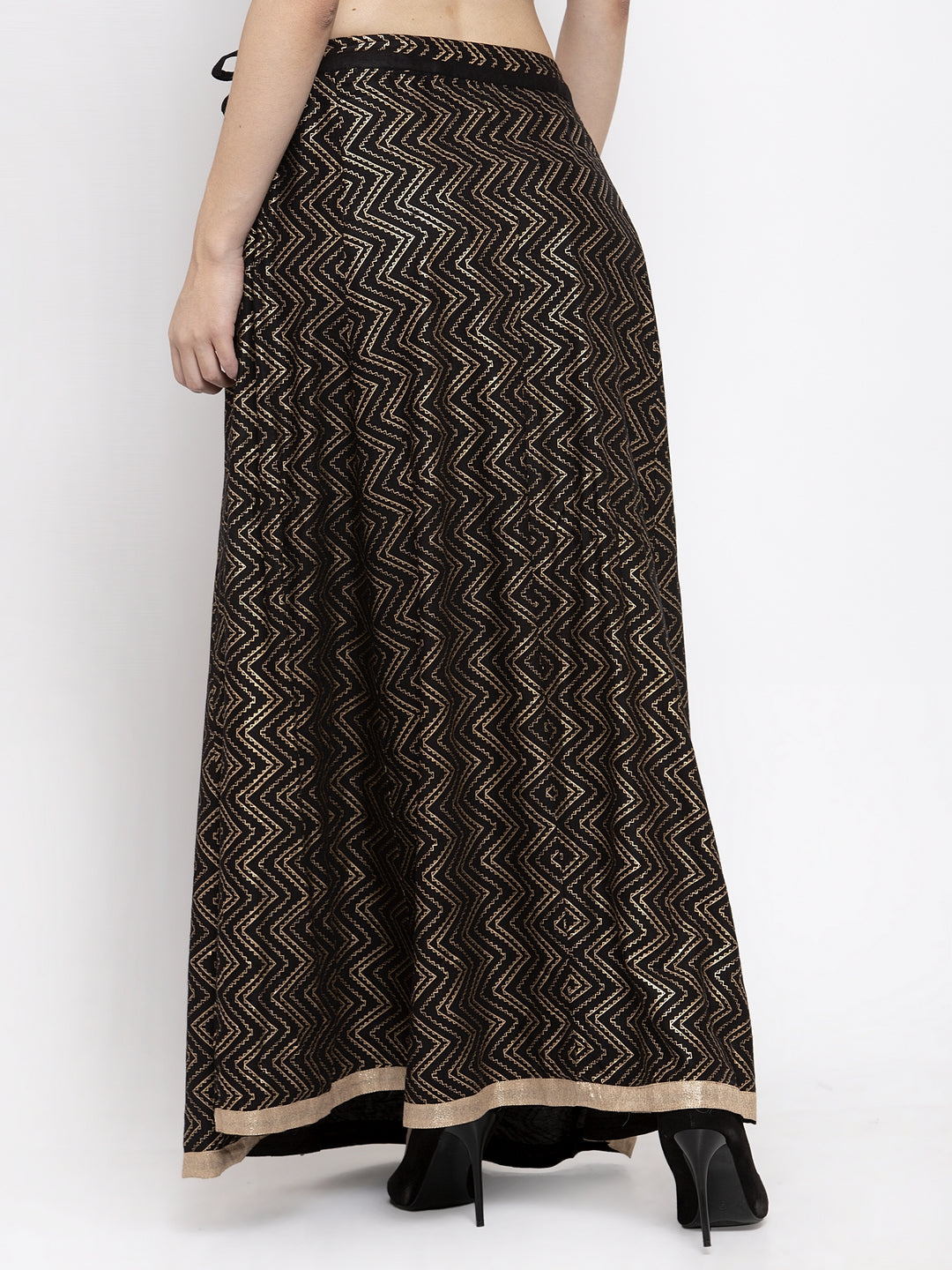 Clora Black Zigzag Printed Flared Maxi Skirt