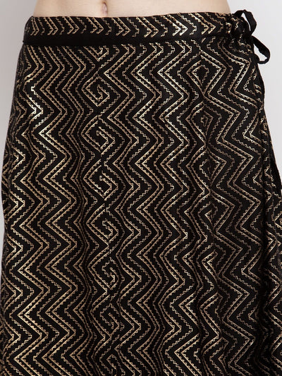 Clora Black Zigzag Printed Flared Maxi Skirt