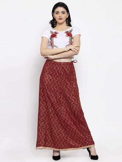 Clora Maroon Zigzag Printed Flared Maxi Skirt
