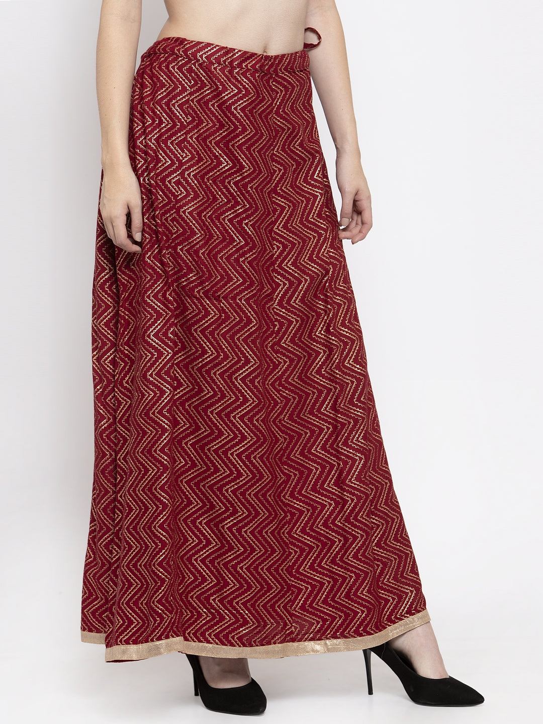 Clora Maroon Zigzag Printed Flared Maxi Skirt