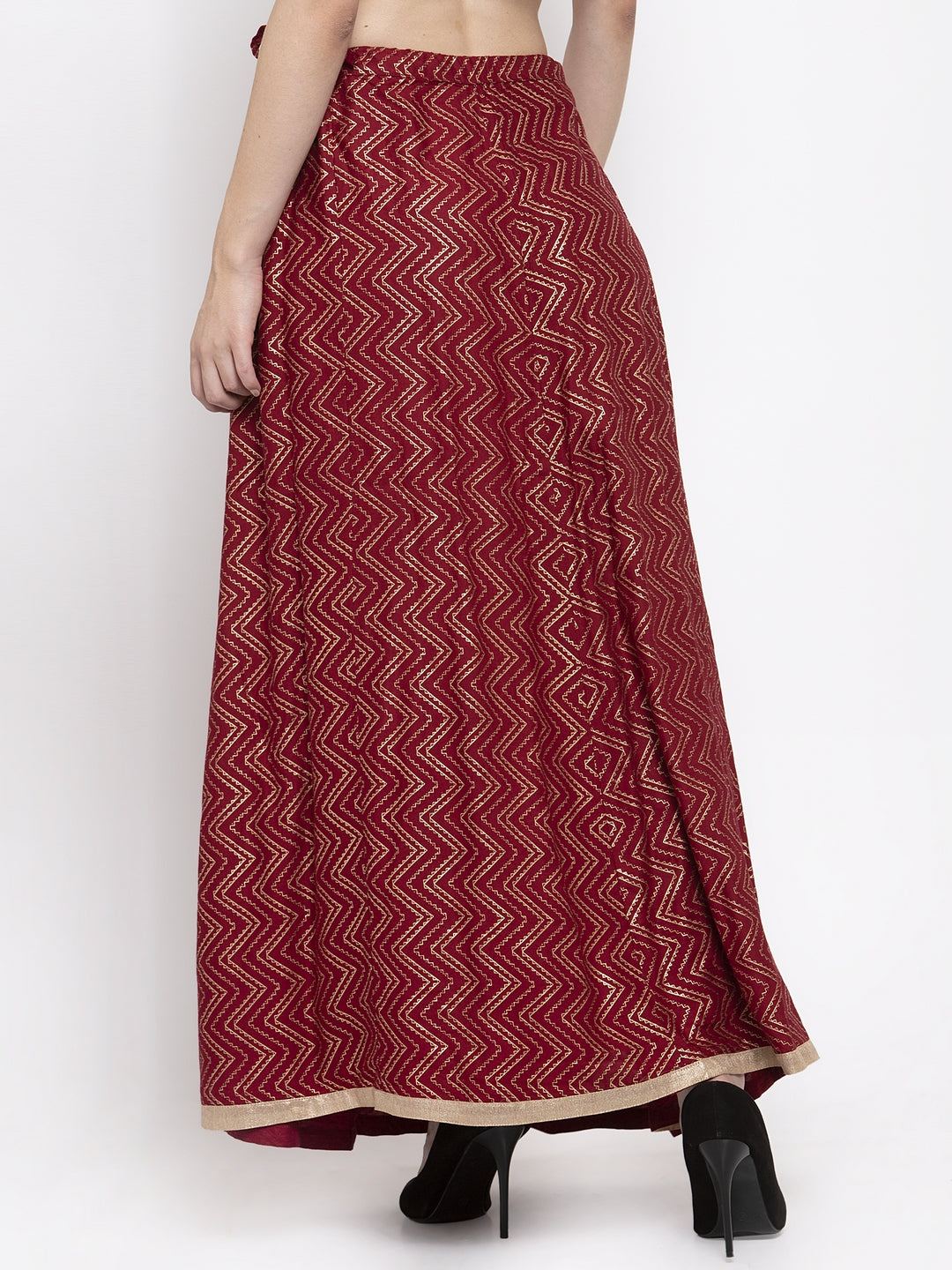 Clora Maroon Zigzag Printed Flared Maxi Skirt