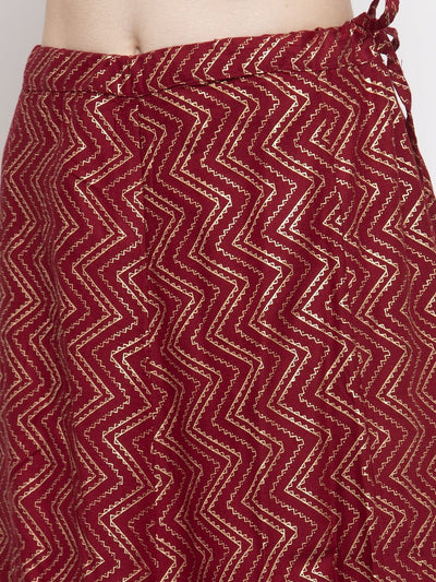 Clora Maroon Zigzag Printed Flared Maxi Skirt