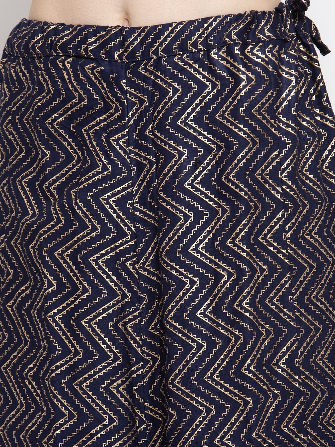 Clora Navy Blue Zigzag Printed Flared Maxi Skirt