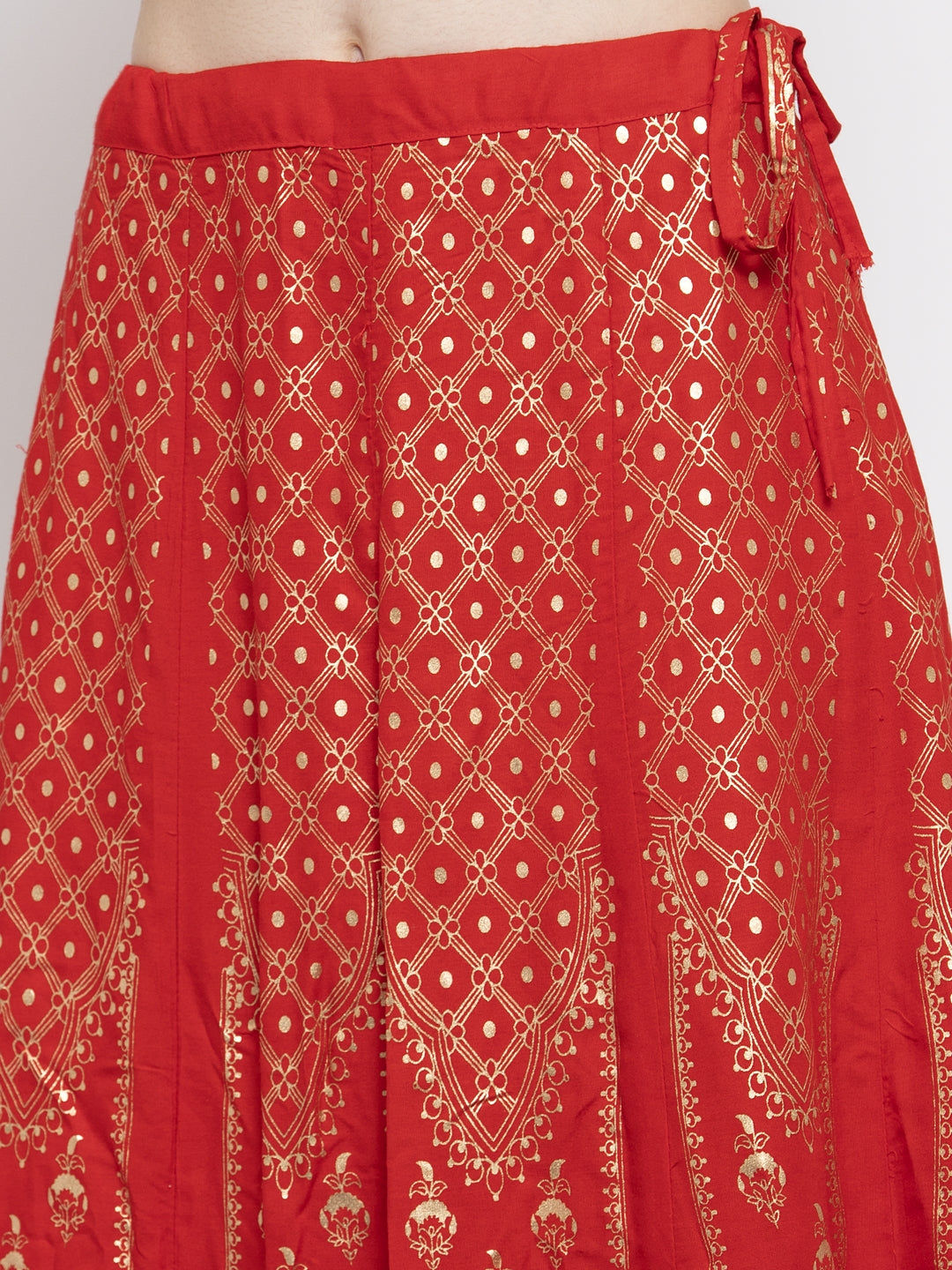 Clora Red Printed Flared Rayon Maxi Skirt
