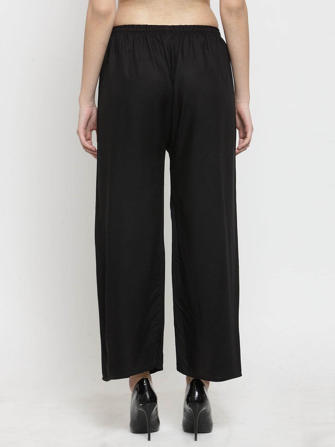 Solid black rayon palazzo pants from Clora Creation, part of a fashion-forward combo pack.