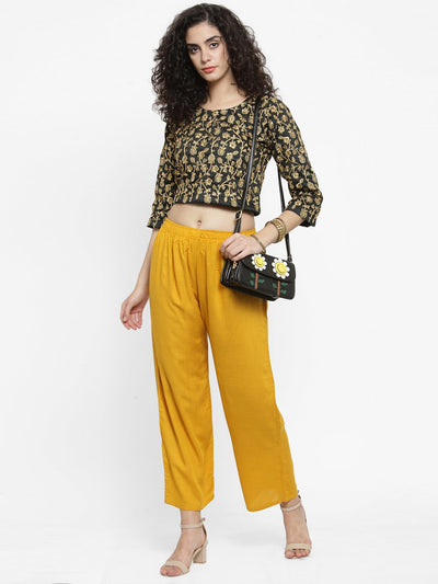 Solid Black & Mustard Rayon Palazzo Combo for Women Fashion