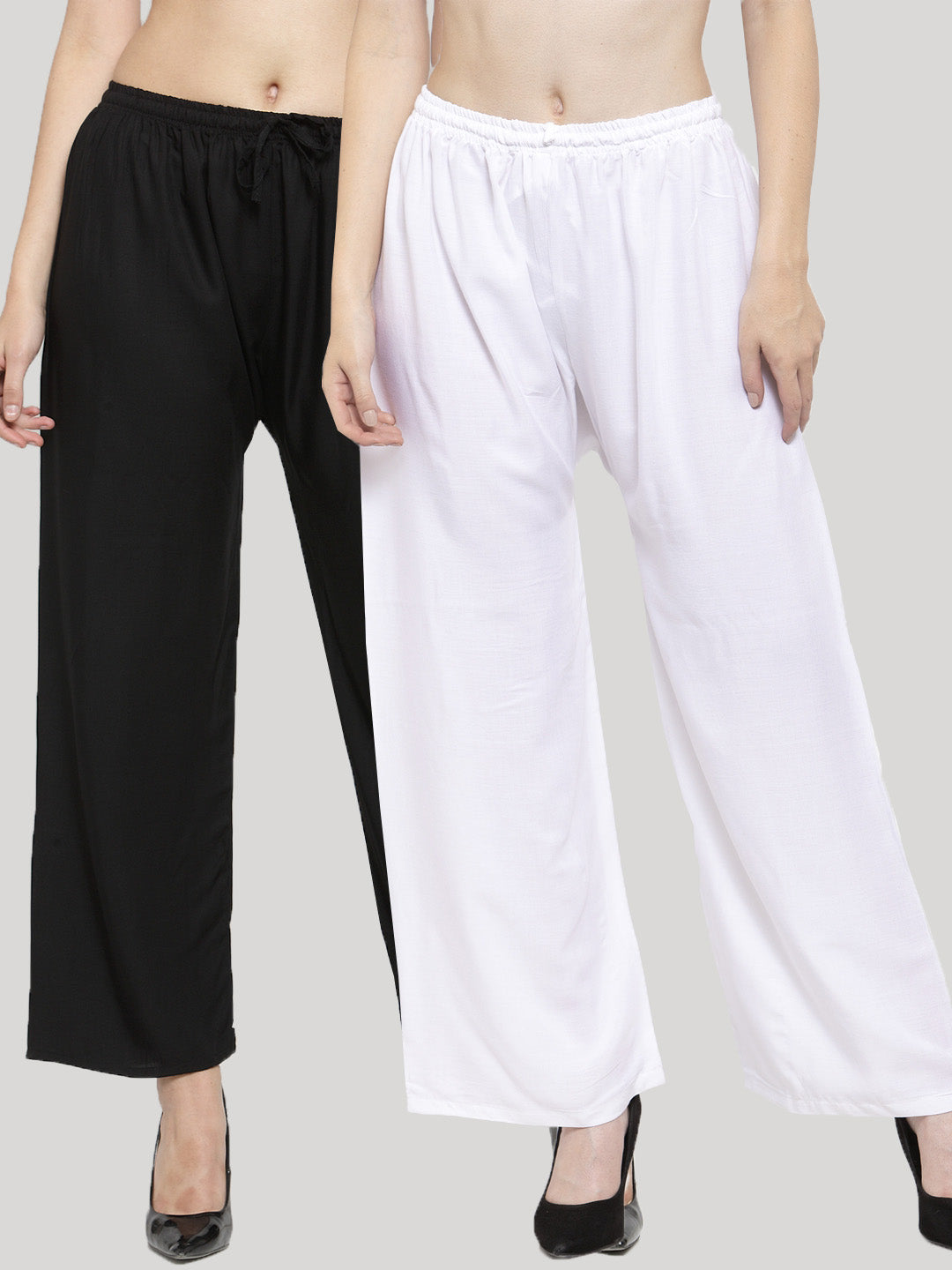 Clora Solid Black & White Rayon Palazzo (Pack Of 2)