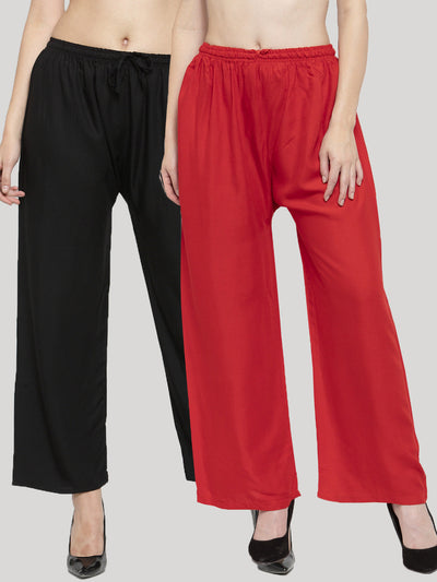 Solid Black & Red Rayon Palazzo (Pack Of 2)
